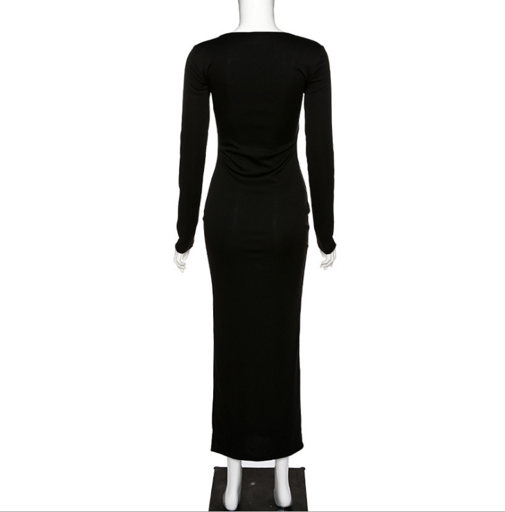 Slim Fit Dress with Square Neck and Side Slit