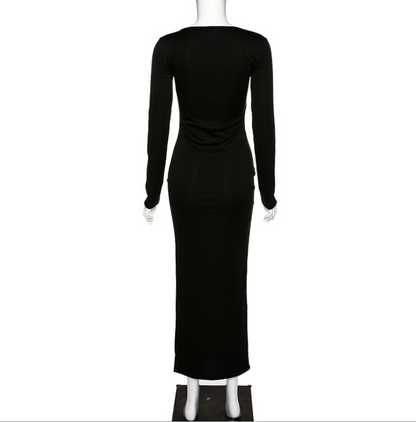 Slim Fit Dress with Square Neck and Side Slit