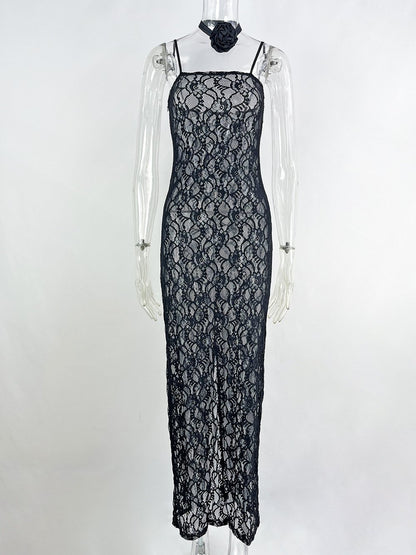 Sling Lace Sheer Slim-fit Sheath Dress