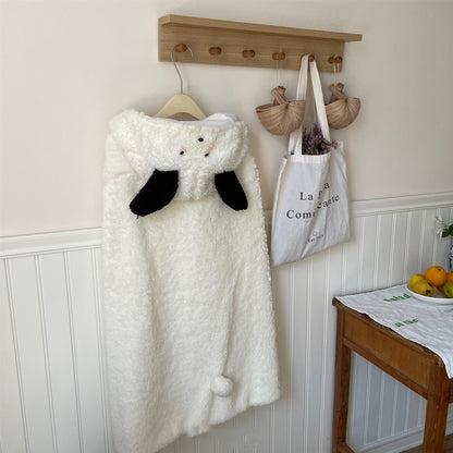 Thick Warm Shawl with Cartoon Bear Plush Design