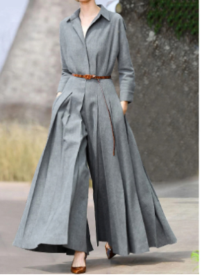 WOLFF Long Sleeve Pleated Jumpsuit (One Piece)